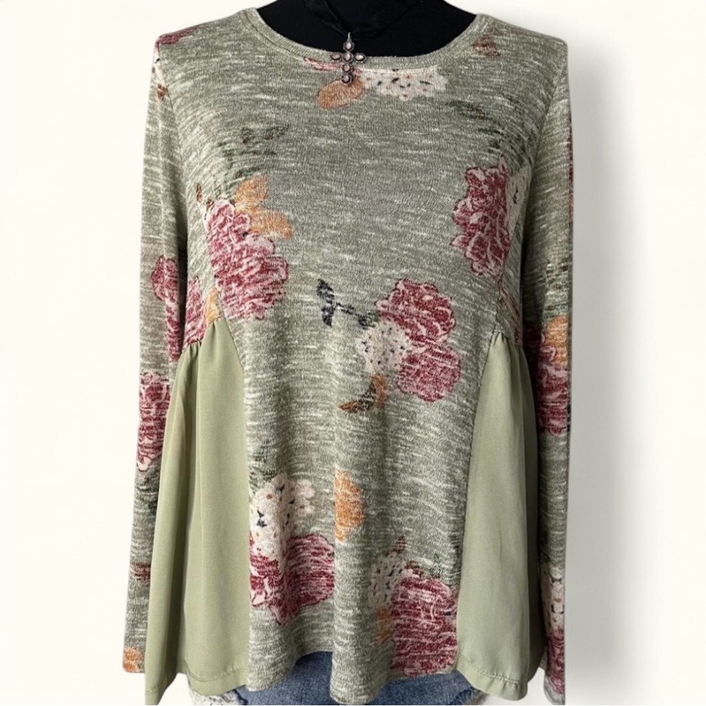 Altar’d State Floral Babydoll Top | Boho Flowy Long Sleeve Medium - Picture 2 of 4